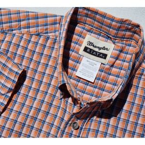 men's WRANGLER Riata Western Shirt s/s Orange Plaid button up‎ size Large